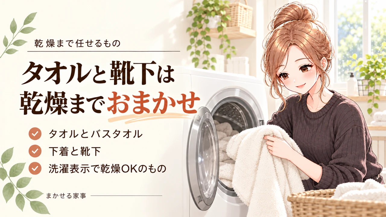 乾燥まで任せるもの タオルとバスタオルと下着と靴下のうち洗濯表示で乾燥できるもの