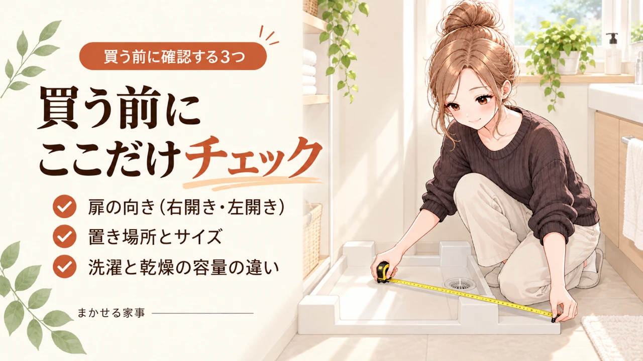 洗濯乾燥機を買う前に確認する扉の向きと置き場所のサイズと洗濯と乾燥の容量の違い