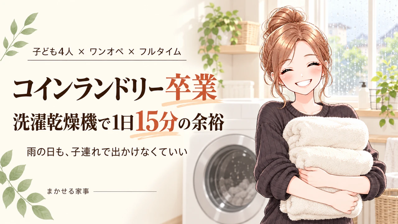 子ども4人ワンオペのワーママが洗濯乾燥機でコインランドリーを卒業し1日15分の余裕ができた