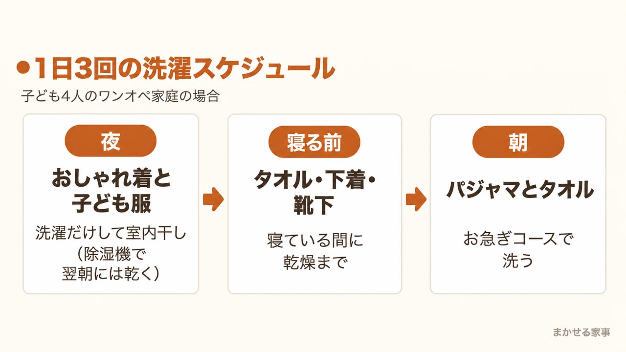 子ども4人のワンオペ家庭の1日3回の洗濯スケジュール
