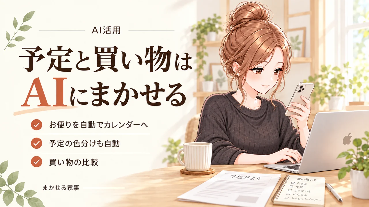 予定と買い物をAIにまかせてお便りのカレンダー自動登録と予定の色分けと買い物の比較をする