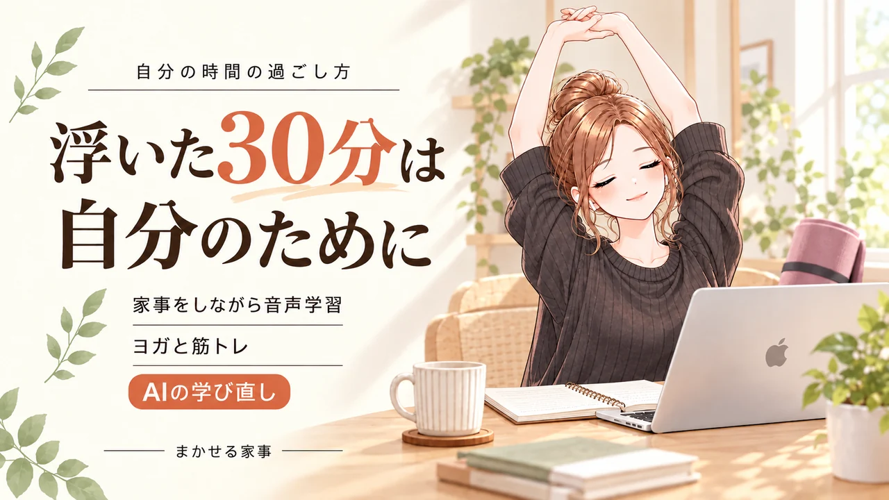 家事をまかせて浮いた自分の時間30分は音声学習とヨガと筋トレとAIの学び直しに使う