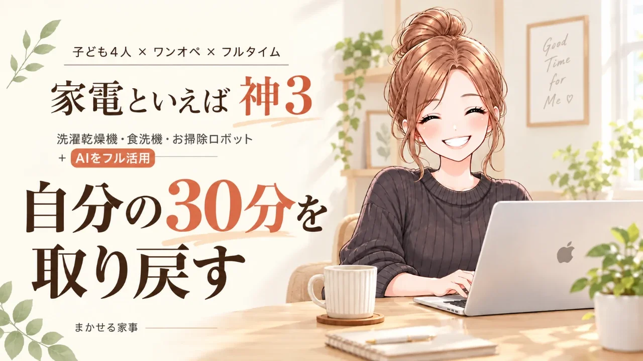 子ども4人ワンオペのワーママが時短家電の神3とAIに家事をまかせて自分の30分を取り戻す方法